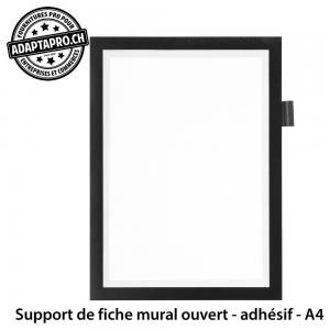 Support de fiche mural ouvert - adhésif - fermeture magnétique - noir - A4