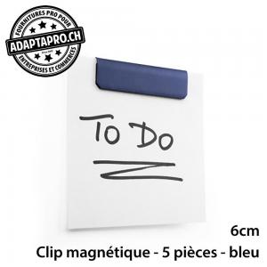 Clips magnétiques adhésifs - bleu - pour feuille de 6cm de large - 5 pièces