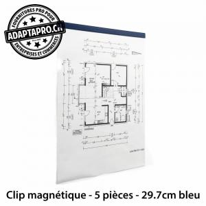 Clips magnétiques adhésifs - bleu - pour feuille de 29.7cm de large - 5 pièces