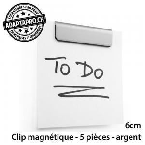 Clips magnétiques adhésifs - argent - pour feuille de 6cm de large - 5 pièces