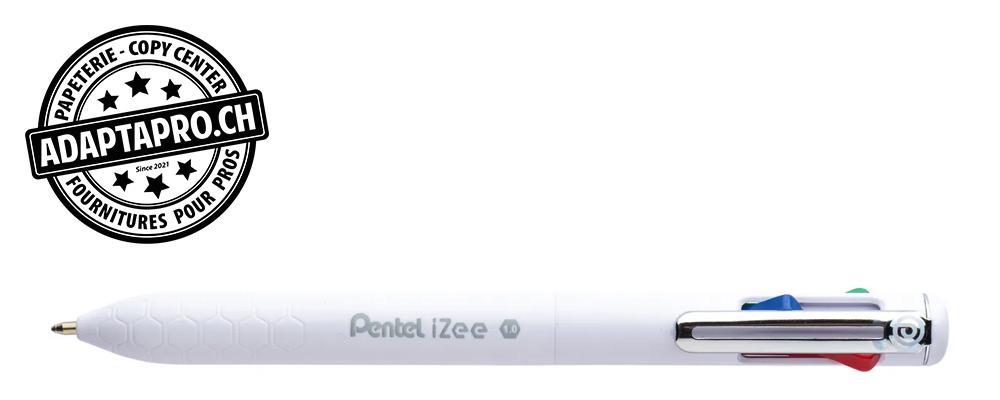 Pentel - PEN-BXC470-W - Stylo à bille PENTEL IZEE 1.0mm - blanc - 4 couleurs (noir, rouge, bleu, vert)