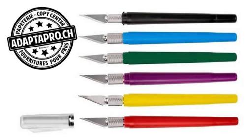 Outil - Cutter - K4 - avec clip à poche et capuchon dévissable - 1 de 6 couleurs assorties