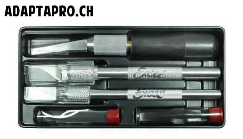 Outil - Set de cutter - Set Professionel - Boitier plastique - inclus 3 cutters, 13 lames assorties et 2 gouges