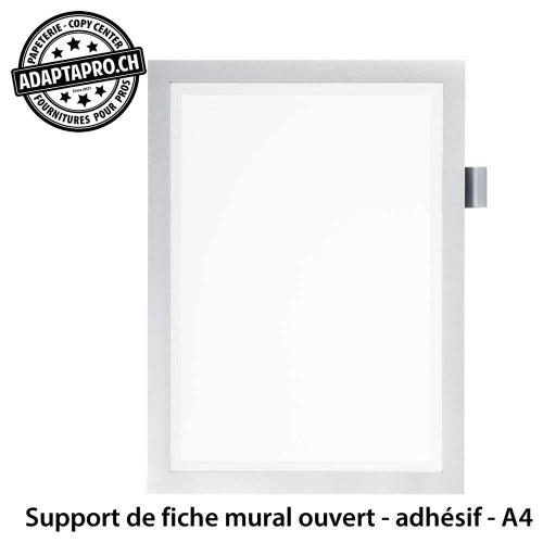 Support de fiche mural ouvert - adhésif - fermeture magnétique - argent - A4