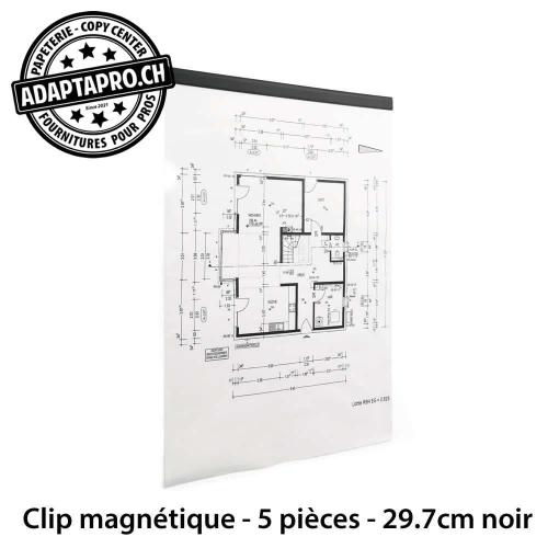 Clips magnétiques adhésifs - noir - pour feuille de 29.7cm de large - 5 pièces