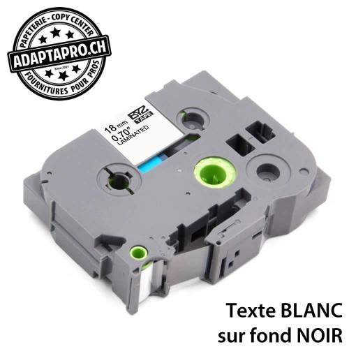 Ruban compatible P-Touch - 12mm * 8m - Blanc sur noir