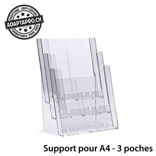 Support Acrylique - Comptoir - pour flyers A4 - 3 poches