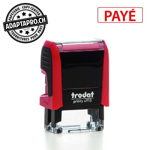 Timbre complet - Trodat Printy 4910 - PAYÉ - Boitier rouge, encre rouge