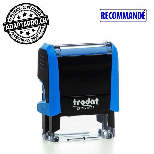 Timbre complet - Trodat Printy 4911 - RECOMMANDÉ - Boitier bleu, encre bleue