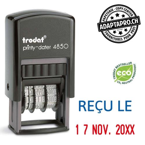 Timbre complet - Trodat Printy 4850/L1 - REÇU LE + date - Texte bleu date rouge