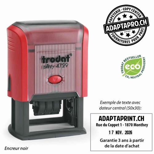 Timbre complet - Trodat Printy 4729 - 50 x 30mm - Dateur Personnalisé - Encre noire