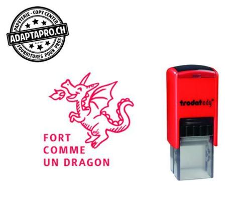 Timbre complet - Trodat Printy EDY 4922 - DRAGON + "FORT COMME UN DRAGON" - Encre rouge