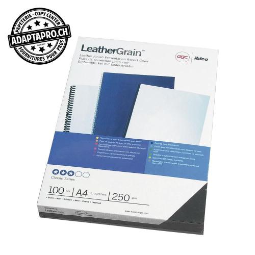 Couvertures GBC LeatherGrain - imitation cuir noir - 250g - A4 - 100 pces