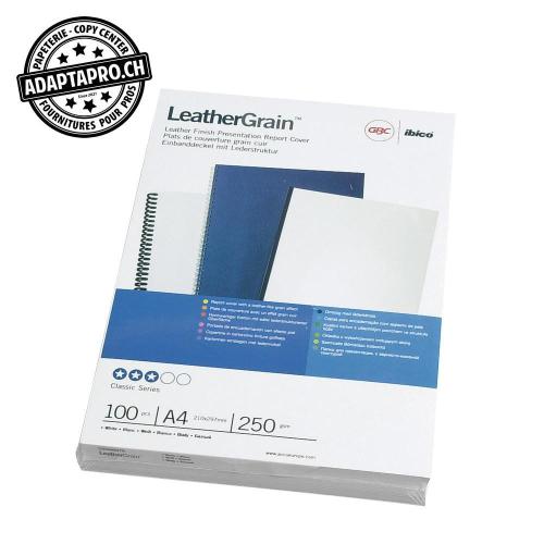 Couvertures GBC LeatherGrain - imitation cuir blanc - 250g - A4 - 100 pces