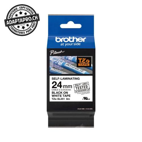 Ruban BROTHER P-touch TZe laminé - câbles - 24mm - 8m - noir sur blanc