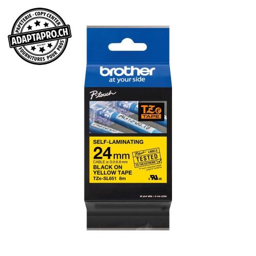 Ruban BROTHER P-touch TZe laminé - câbles - 24mm - 8m - noir sur jaune