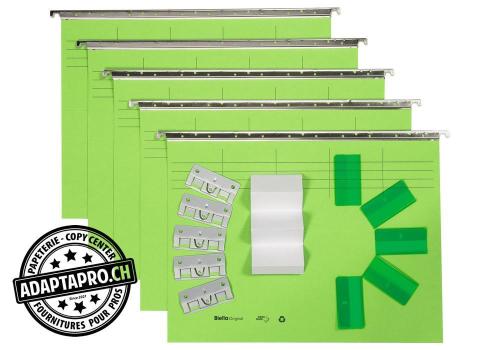 Set de dossiers suspendus BIELLA ORIGINAL - A4 32x25cm - 5 pces - vert clair