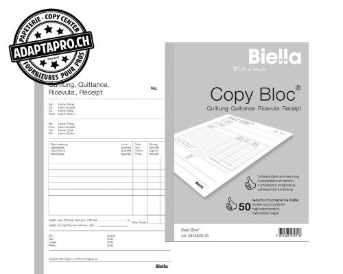 Bloc à duplicata BIELLA Copy Bloc - Quittance - A5 - 50 feuilles * 2