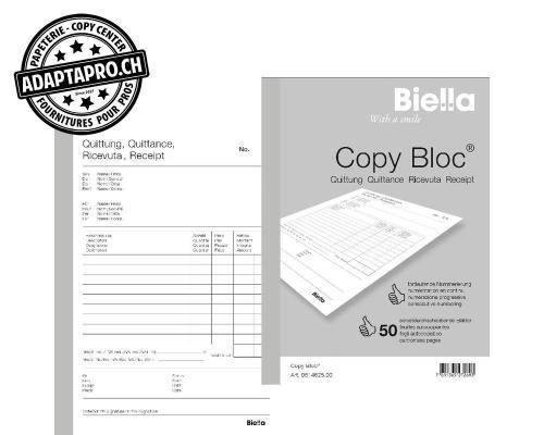 Bloc à duplicata BIELLA Copy Bloc - Quittance - A6 - 50 feuilles * 2