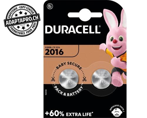 Piles boutons au lithium DURACELL - CR2016 B2 - 2 pces