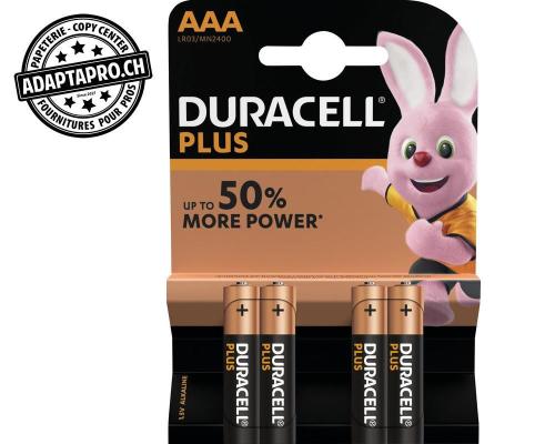 Piles alcalines DURACELL Plus - Micro LR 03 - 1.5V AAA - 4 pces