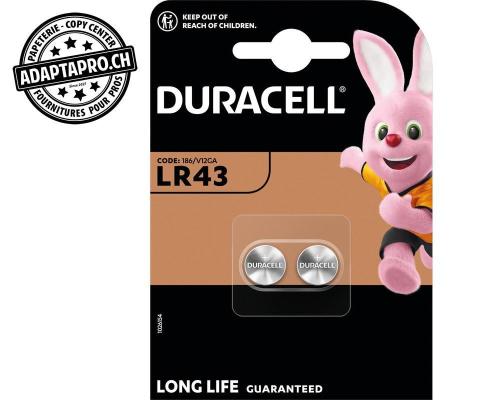 Piles boutons au lithium DURACELL - LR43 - 2 pces