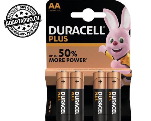 Piles alcalines DURACELL Plus - Mignon LR6 - 1.5V AA - 4 pces