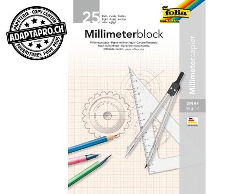 Bloc de papier millimétré FOLIA - 80g - A4 - 25 feuilles