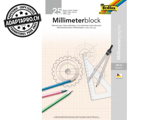 Bloc de papier millimétré FOLIA - 80g - A3 - 25 feuilles