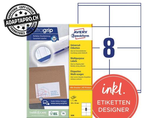 Etiquettes universelles AVERY ZWECKFORM ultragrip - 105x 70mm - 8/A4 - 100 flles