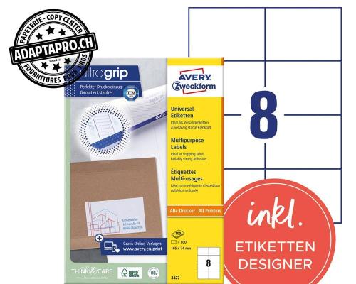 Etiquettes universelles AVERY ZWECKFORM ultragrip - 105x 74mm - 8/A4 - 100 flles