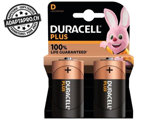 Piles alcalines DURACELL Plus - LR20 Mono - 1.5V - 2 pièces