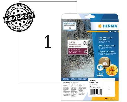 Etiquettes autoadhésives robustes HERMA Special - PES - A4 - 25 feuilles