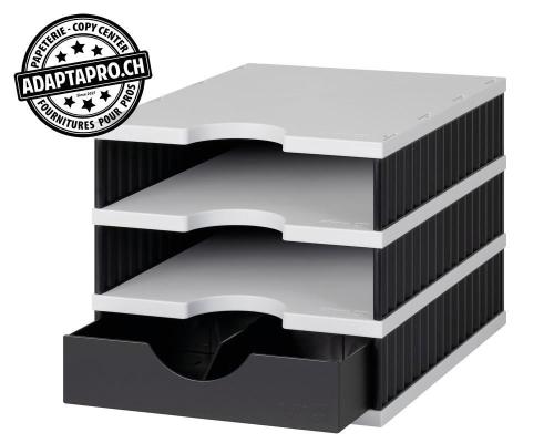 Module de classement STYRODOC uno - 1 tiroir / 2 casiers 57mm - C4 - gris / noir