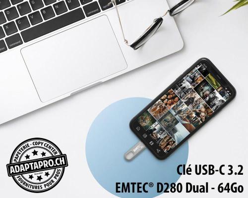 Clé USB-C 3.2 EMTEC® D280 Dual - 64Go