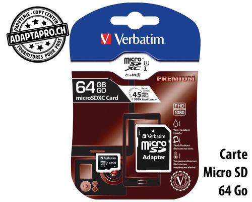VERBATIM Micro SDXC Card Class 10 - 64Go