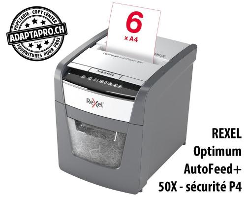 Destructeur de documents REXEL® Optimum AutoFeed+ 50X - sécurité P4