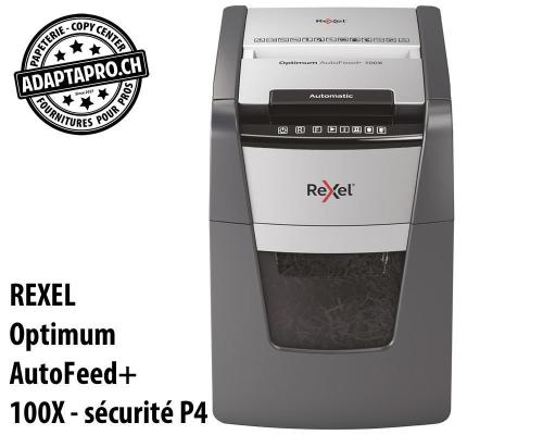 Destructeur de documents REXEL&reg; Optimum AutoFeed+ 100X - s&eacute;curit&eacute; P4