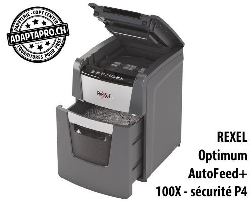 Destructeur de documents REXEL&reg; Optimum AutoFeed+ 100X - s&eacute;curit&eacute; P4