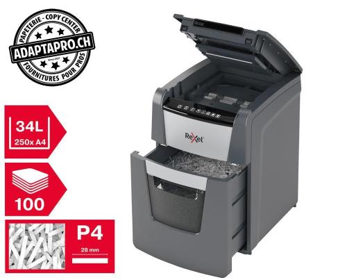 Destructeur de documents REXEL&reg; Optimum AutoFeed+ 100X - s&eacute;curit&eacute; P4