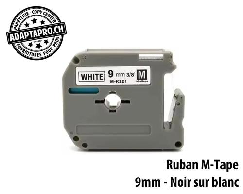 Ruban compatible M-Tape - 9mm * 8m - Noir sur blanc