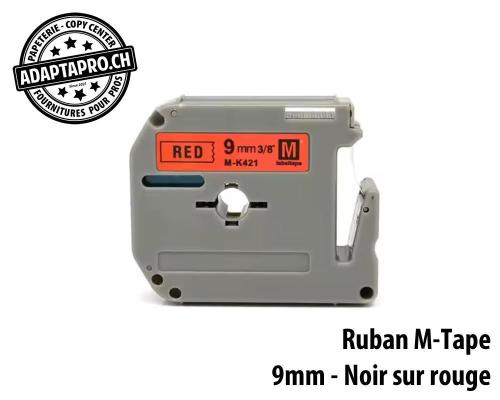 Ruban compatible M-Tape - 9mm * 8m - Noir sur rouge