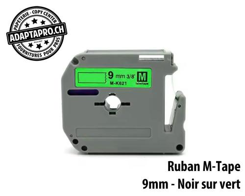 Ruban compatible M-Tape - 9mm * 8m - Noir sur vert