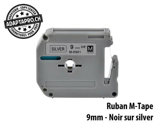 Ruban compatible M-Tape - 9mm * 8m - Noir sur silver