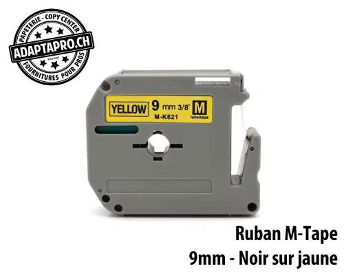 Ruban compatible M-Tape - 9mm * 8m - Noir sur jaune