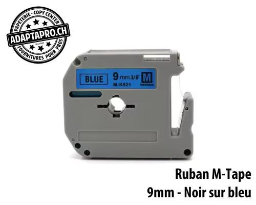 Ruban compatible M-Tape - 9mm * 8m - Noir sur bleu