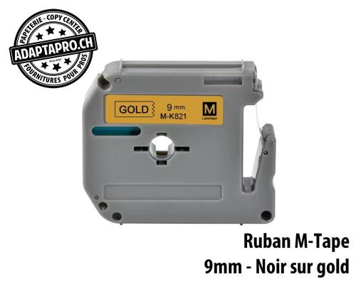 Ruban compatible M-Tape - 9mm * 8m - Noir sur gold