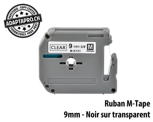 Ruban compatible M-Tape - 9mm * 8m - Noir sur transparent