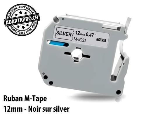 Ruban compatible M-Tape - 12mm * 8m - Noir sur silver