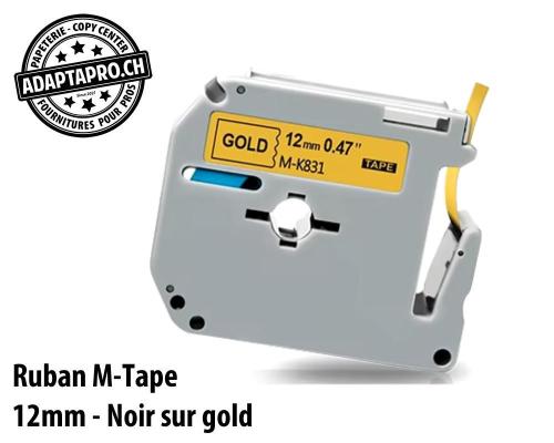 Ruban compatible M-Tape - 12mm * 8m - Noir sur gold